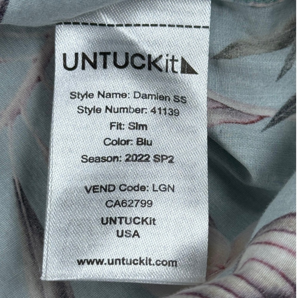 UNTUCKit Damien S/S Slim Fit‎ Floral Tropical Cotton Shirt Blue Mens Small 41139 - Picture 6 of 7